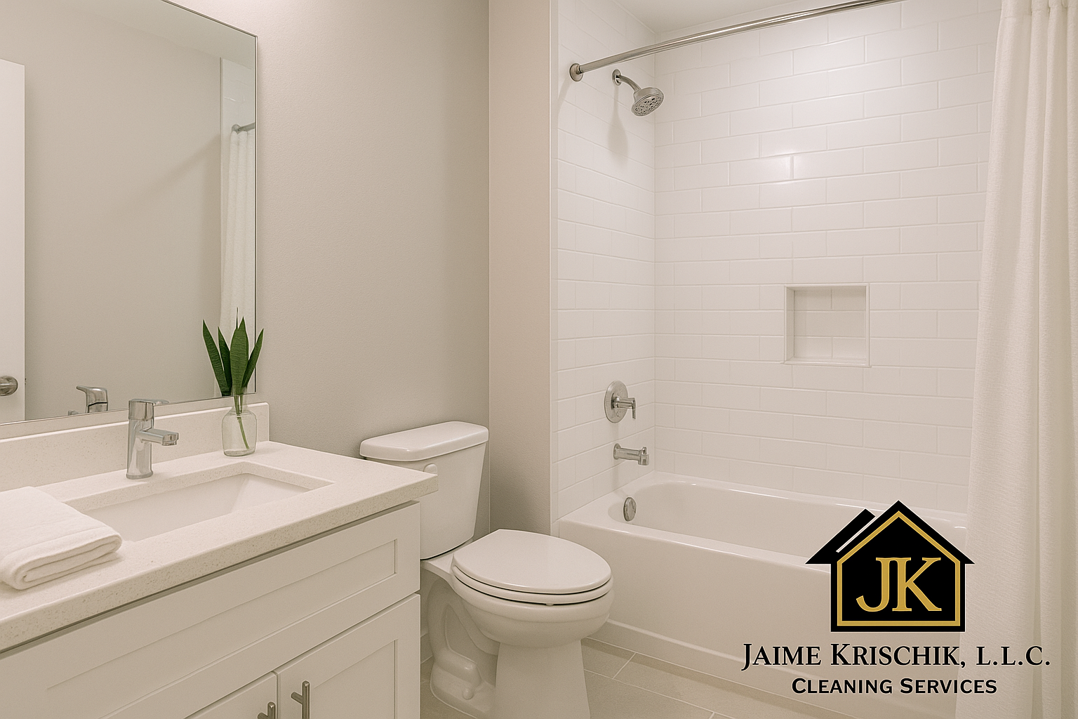 Bright white bathroom, clean tile and tub